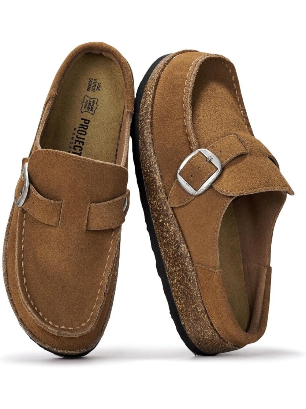 Women's Chestnut Leather Closed Toe Pull On Fall Moccasin Clogs Loafer Shoe